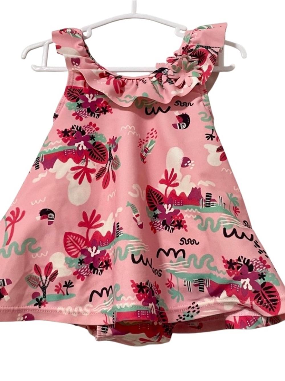 Souris Mini Pink Jungle Toucan Swim Dress Romper 6-9M